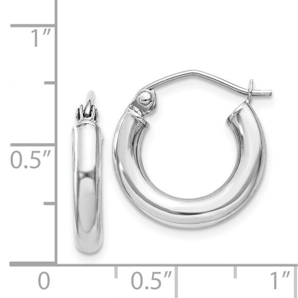 3mm, Sterling Silver, Classic Round Hoop Earrings - 16mm (5/8 Inch) - Picture 4 of 5